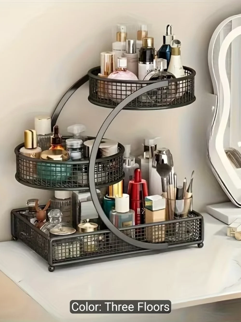 Three-Tier Black Metal Cosmetic Organizer - Home Storage